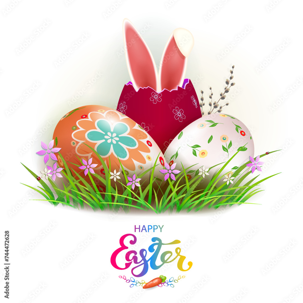 Isolated design element. Easter illustration with eggs and bunny ears. Isolated design element. Easter illustration with eggs and bunny ears.