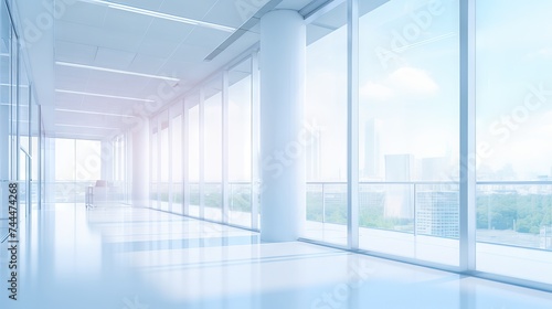 Soft Illumination  Office Medical Institution Hall with Panoramic Windows  Perspective View