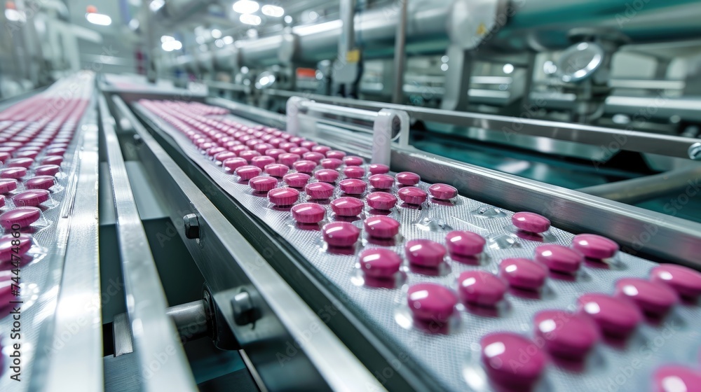 Pharmaceutical production line: medical vials and tablets manufacturing, automated process of drug production in modern pharmaceutical facilities, ensuring quality and efficiency Pharmaceutical production line: medical vials and tablets manufacturing, automated process of drug production in modern pharmaceutical facilities, ensuring quality and efficiency