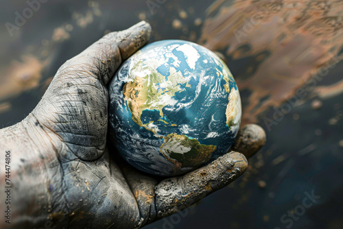 Hands holding a small globe in front of a scenic landscape, symbolizing environmental responsibility and global unity.