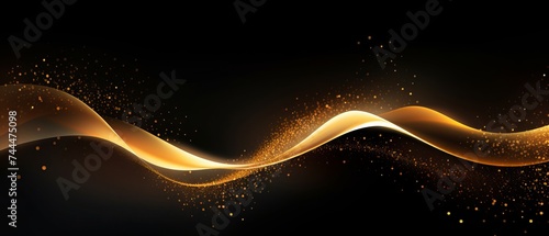 Golden Elegance: Luxurious Fluid Data Transfer Bokeh Swirl on Black - Ideal for Greetings, Business, Tech