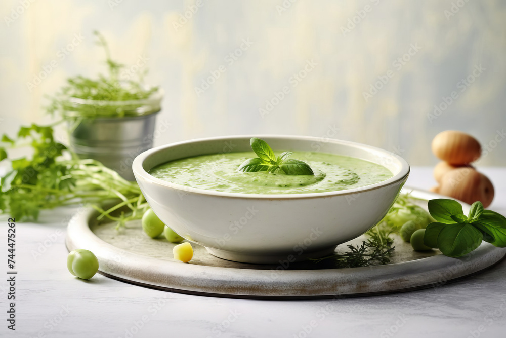 Green pea and basil soup with coconut milk. Proper nutrition, diet Green pea and basil soup with coconut milk. Proper nutrition, diet