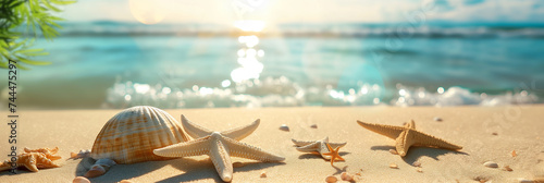 Starfish on a beach with water in the background