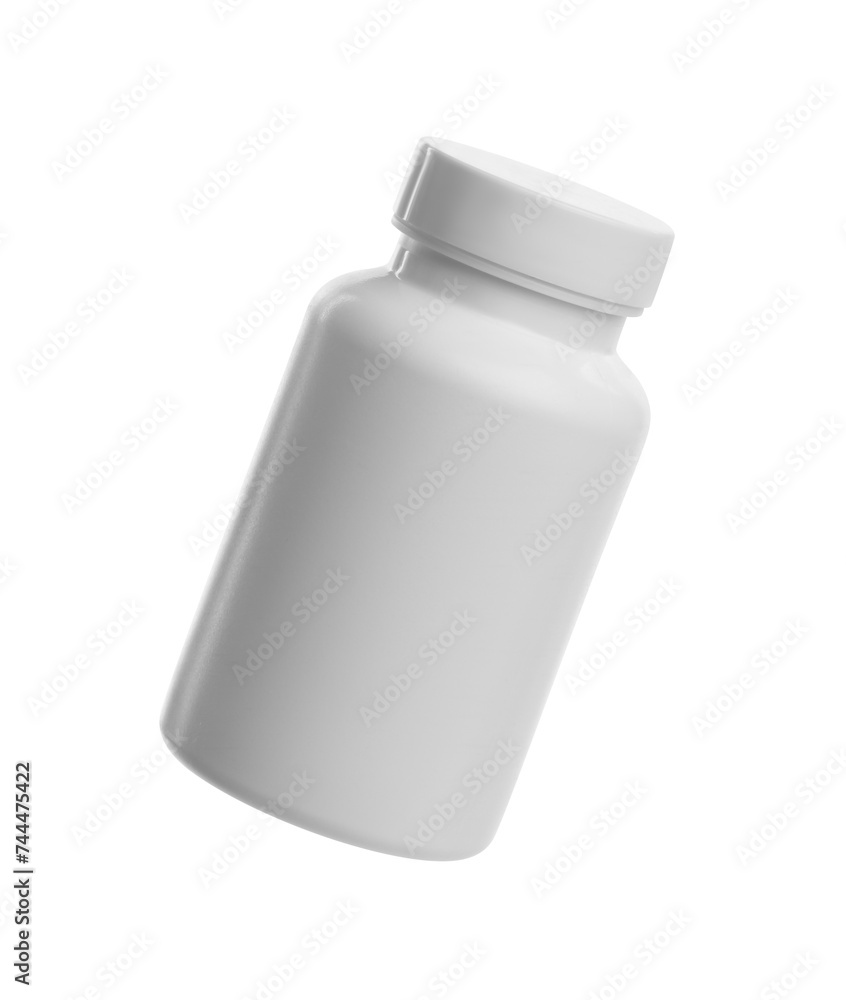 Blank plastic pill bottle isolated on white Blank plastic pill bottle isolated on white