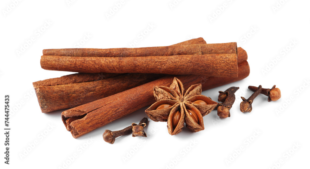 Many different aromatic spices on white background Many different aromatic spices on white background