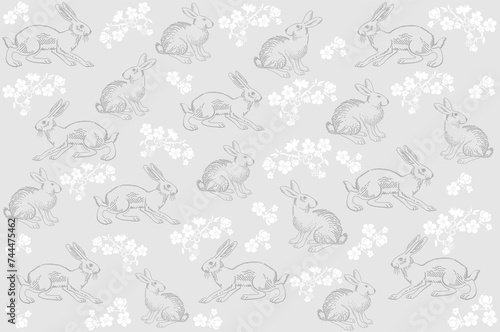 Easter Seamless vintage pattern with ink hand drawn hare illustrations. Perfect for textile, wallpaper or print design, greetings card, flyers, invitation, wrapping paper, website wallpapers, textile