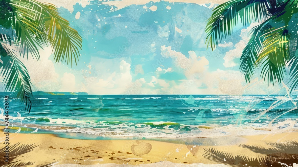 Fototapeta premium Sunny Shoreline Artwork Featuring Room for Text