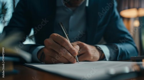 Business worker signing the contract to conclude a deal photo