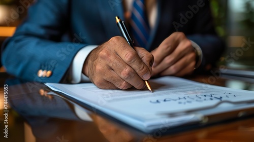 Businessman with colleague signing contract in office 