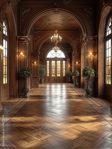 Grand Hallway With Chandelier and Windows © hakule