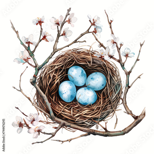 Easter spring watercolor illustration of birds 