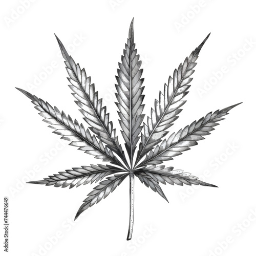 Graphic illustration pencil drawing hemp leaf 