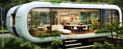 Futuristic mobile house green nature