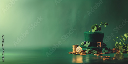 Banner with the leprechaum's hat and his treasure for Saint Patrick's Day. photo