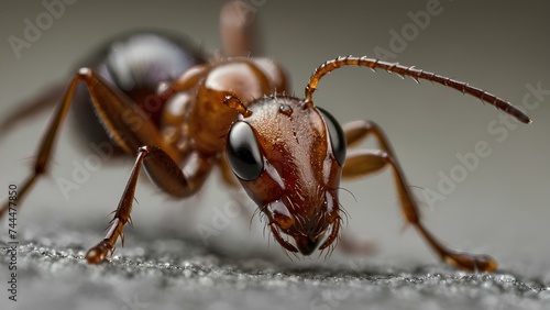 A very close-up photo of an ant, showing the finest details of its face