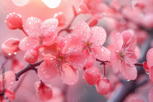 Vibrant Pink Cherry Blossoms in Full Bloom Under Soft Spring Light
