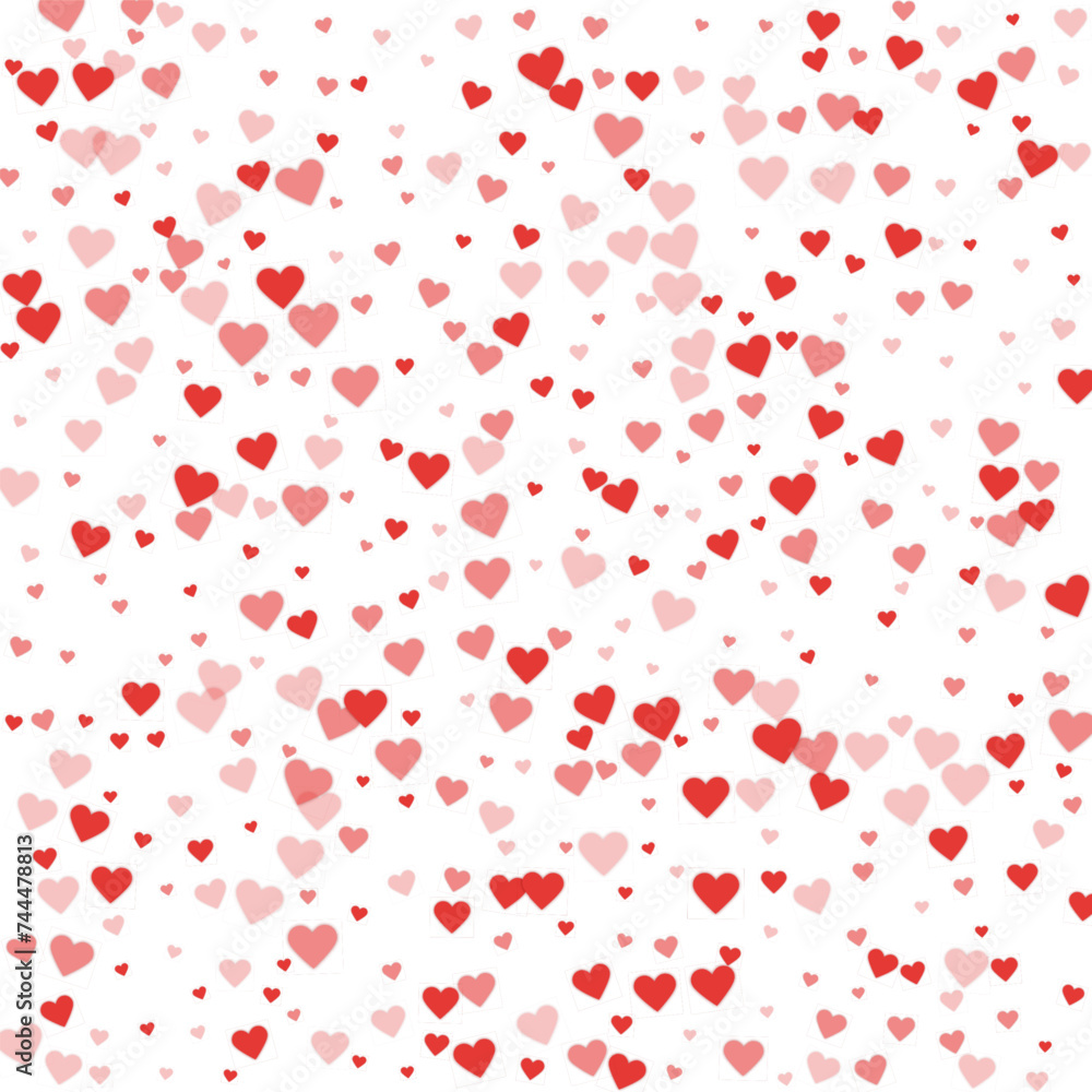 Red hearts scattered on white background.