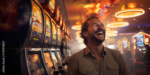 A man is emotionally happy about winning at the casino. Generative AI © Владимир Тюрин