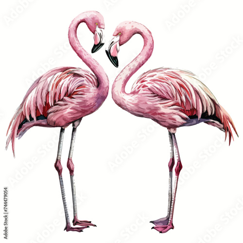 Two watercolor pink flamingo isolated illustration © Vector