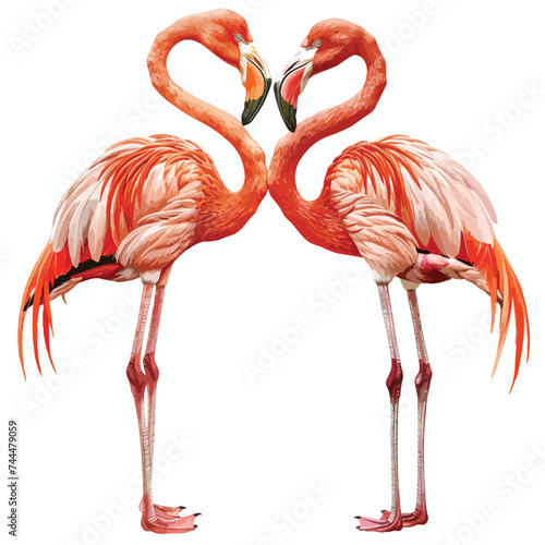 Two watercolor pink flamingo isolated illustration