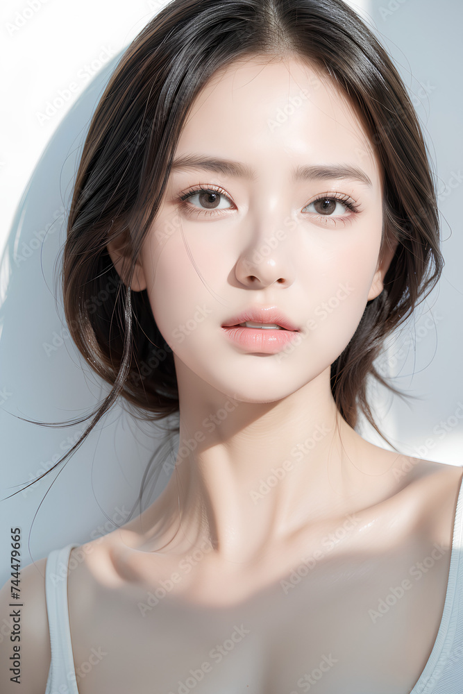 Naklejka premium Gorgeous Young Female Model - Fashion or Cosmetics Model - Beauty with Perfect Fine Features - Beautiful Smooth Hair