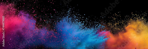 Explosion of colorful powder on black background. rainbow explosion explode burst isolated splatter abstract,Colorful rainbow holi powder splash, smoke or fog particles explosive special effect	
