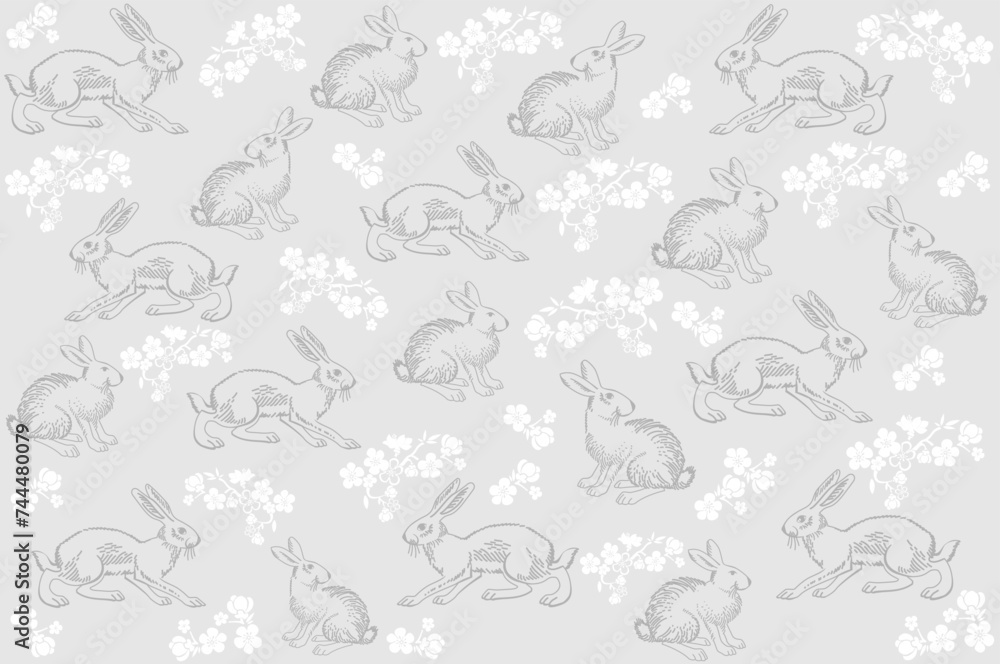 Easter Seamless vintage pattern with ink hand drawn hare illustrations. Perfect for textile, wallpaper or print design,  greetings card, flyers, invitation, wrapping paper, website wallpapers, textile