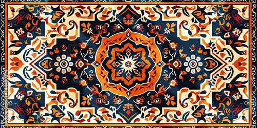 Vibrant traditional turkish persian carpet rug design with abstract ornaments.