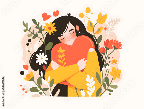 Vector colorful illustration of a cute woman on a floral background of flowers  Generative AI