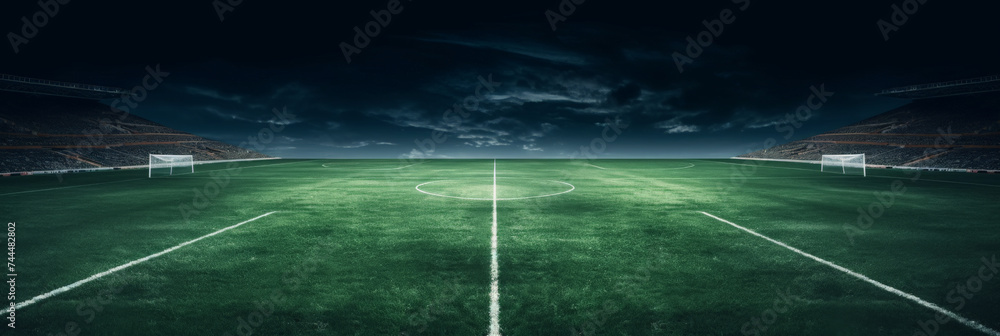 empty soccer field at night with a line,