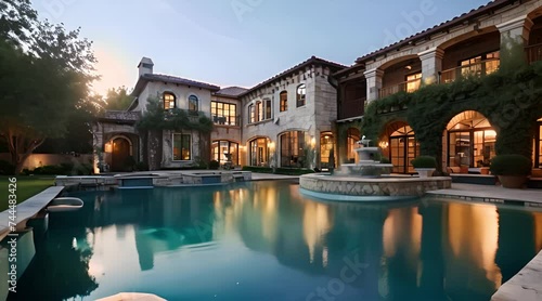 Swimming pool in the backyard of a luxury home exterior