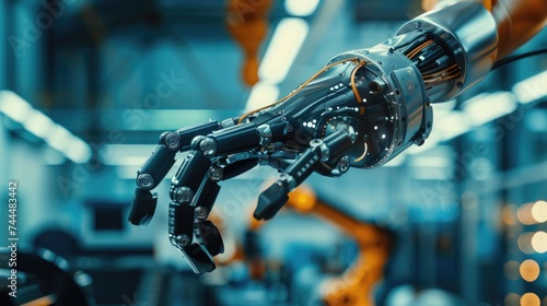 Robotic android hand, futuristic render photo