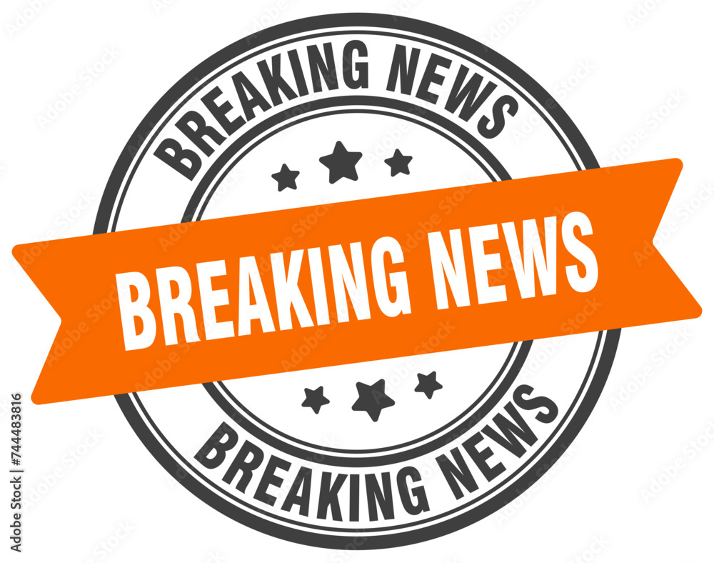 breaking news stamp. breaking news label on transparent background. round sign