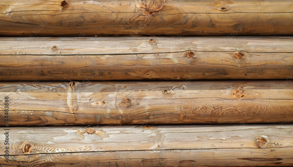 Wooden wall from logs of pine as a background texture.; close-up; vertical photo Wooden wall from logs of pine as a background texture.; close-up; vertical photo