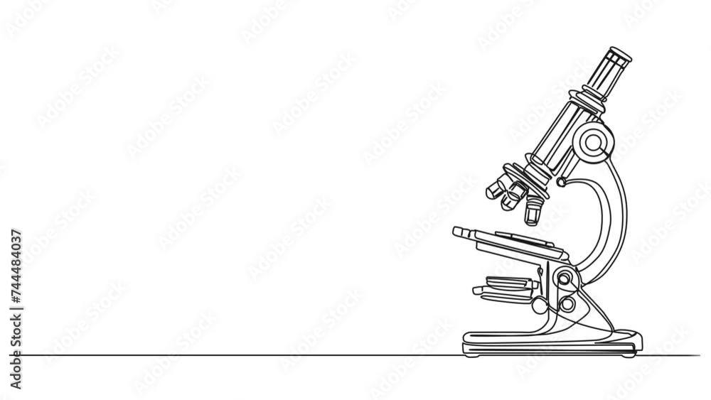 animated continuous single line drawing of microscope, line art animation