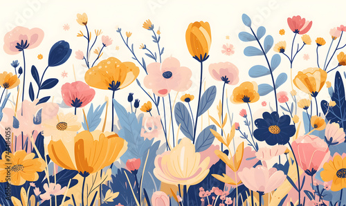 Hand drawn vector abstract floral background in scandinavian style. Pastel colors, Generative AI