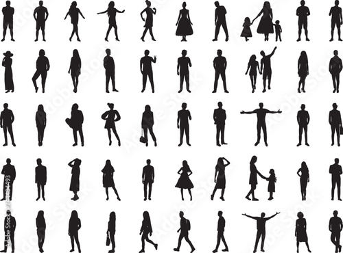 set of people silhouette, on white background vector