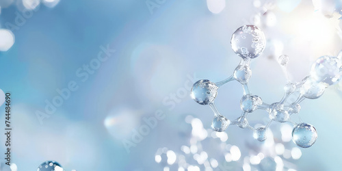 3d molecules organic compounds blue background,Collagen Skin Serum and Vitamin , Pink bubbles in water, playful and vibrant, for beauty skin care cosmetics, spa products, or feminine branding,