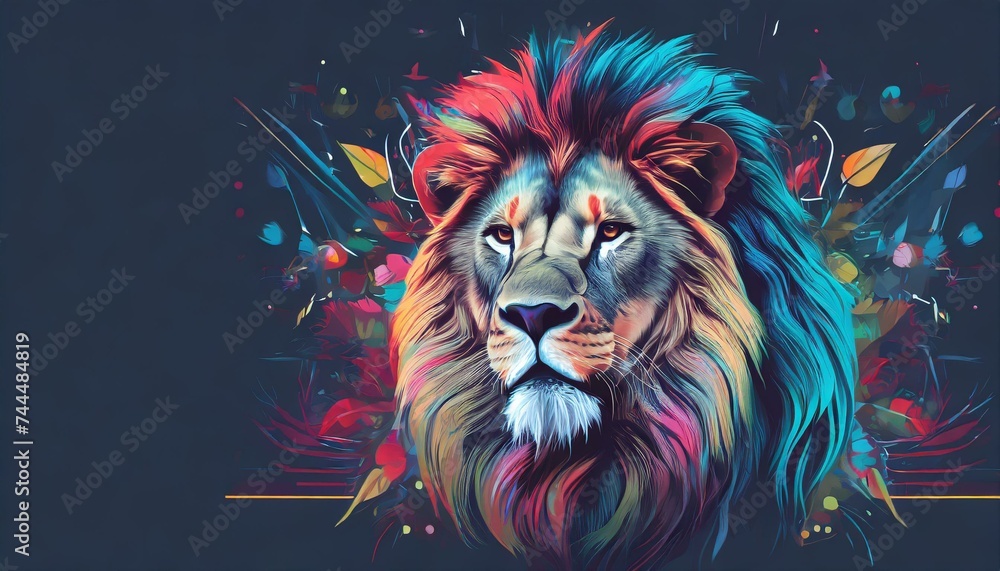 Brightly Colored Lion. Lion Head Logo. Original Artwork