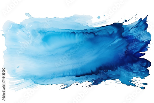 Hand painted stroke of blue paint brush isolated on white background