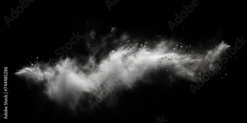 a white splash painting on black background, white powder dust paint red explosion explode burst isolated splatter abstract. white smoke or fog particles explosive special effect 