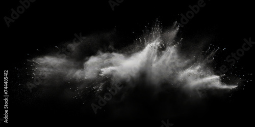 a white splash painting on black background, white powder dust paint red explosion explode burst isolated splatter abstract. white smoke or fog particles explosive special effect 