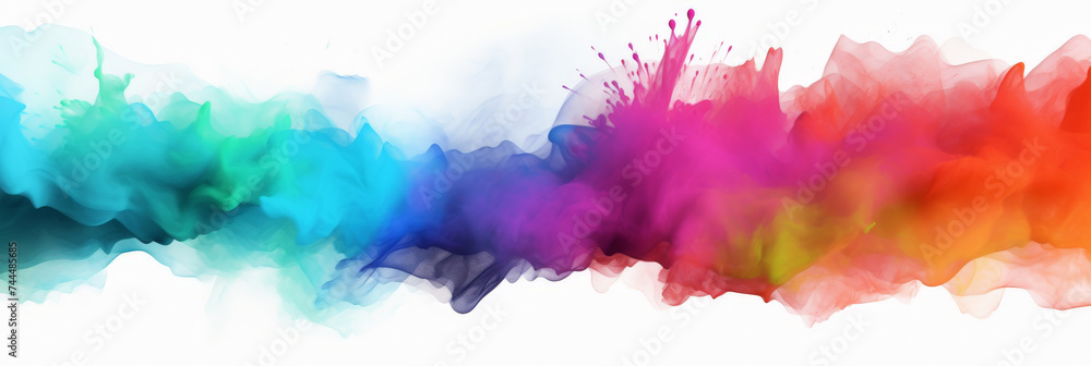 Explosion of colorful powder on white background. rainbow explosion explode burst isolated splatter abstract,Colorful rainbow holi powder splash, smoke or fog particles explosive special effect	
