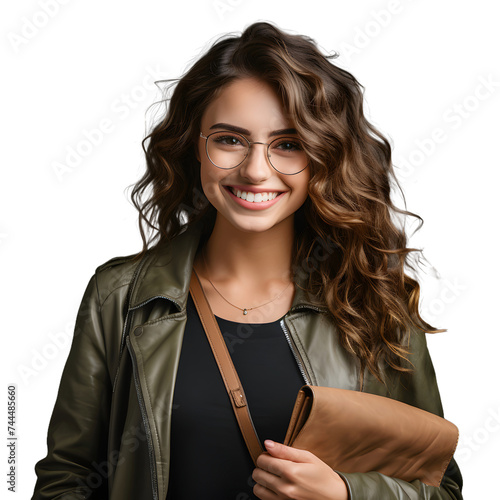 Portrait of a Smiling Female Collage Student in Casual Wear Isolated on Transparent Background
