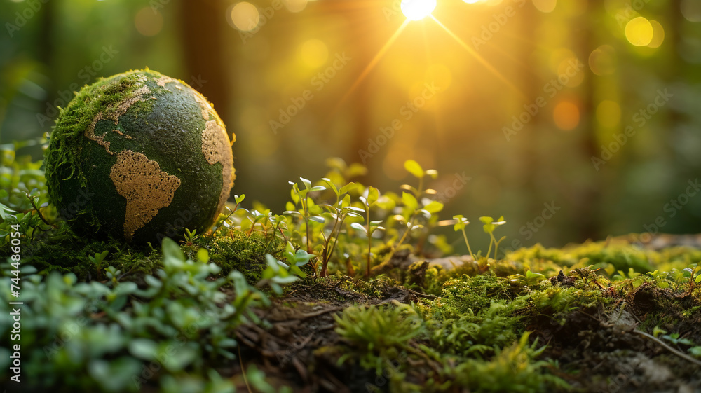 World Environment day Green earth with young plant on green nature background design World Environment day Green earth with young plant on green nature background design