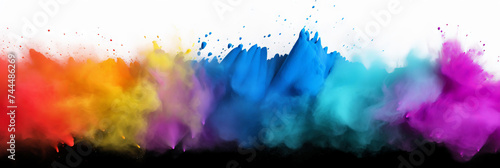 Explosion of colorful powder on white background. rainbow explosion explode burst isolated splatter abstract,Colorful rainbow holi powder splash, smoke or fog particles explosive special effect 