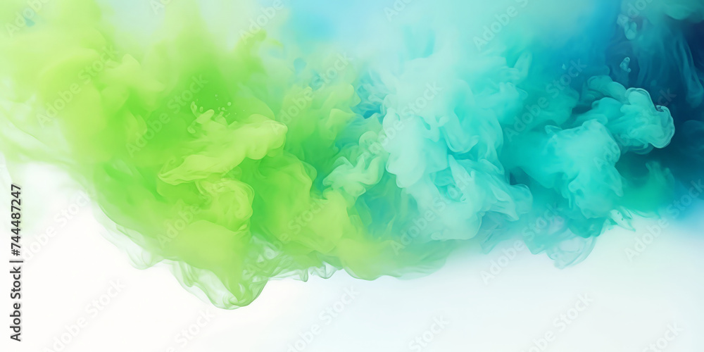 blue green smoke on white background, blue green powder dust paint blue green explosion explode burst isolated splatter abstract.blue green smoke or fog particles explosive special effect