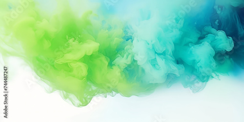 blue green smoke on white background, blue green powder dust paint blue green explosion explode burst isolated splatter abstract.blue green smoke or fog particles explosive special effect