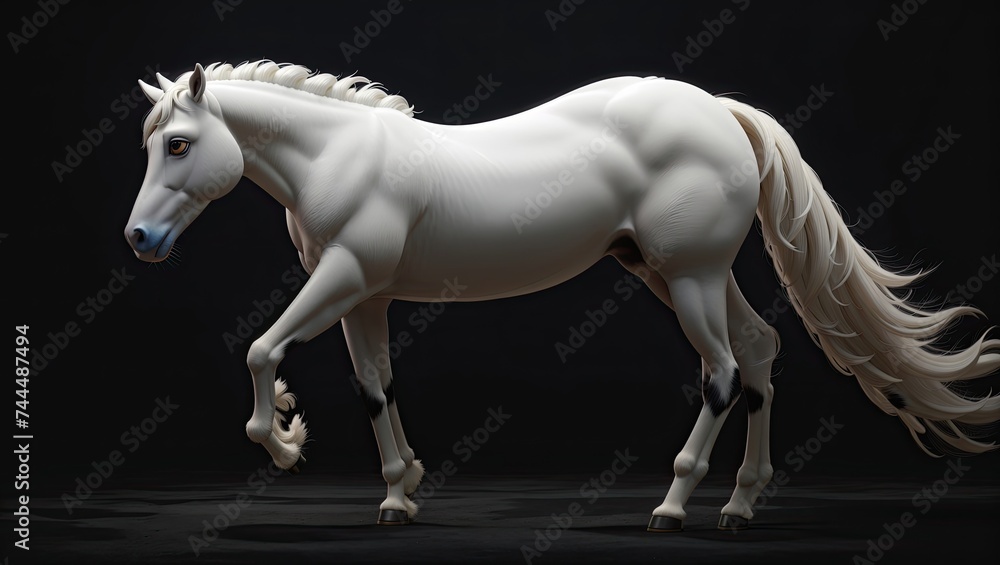 Graceful White Equine Elegance on a Dark Canvas