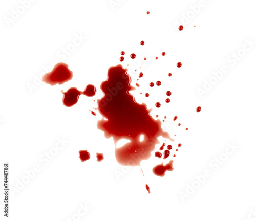 Real blood, bloody stains, drops, splashes isolated on white, PNG